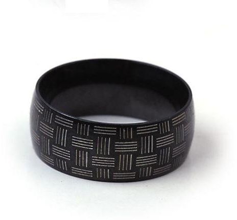Men Fashion Ring Black with Striped Size 8