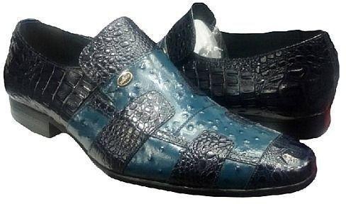 Mister Mens Exotic Shoe- Blue Croc Skin Patterned Leather Shoe