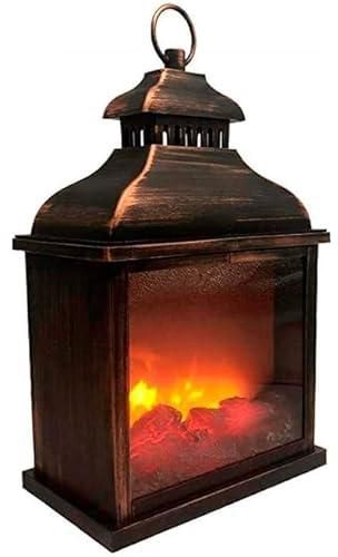 TheMohrim Fireplace Lanterns: Decorative Flameless LED Lantern, Battery and USB Operated with 6-Hour Timer, Indoor/Outdoor Use (Black, No Heater Function)