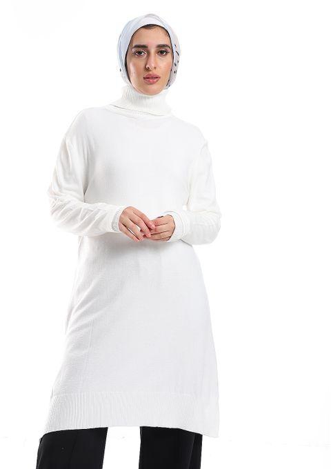 M Sou Long Sleeves High Neck Long Pullover - Off White
