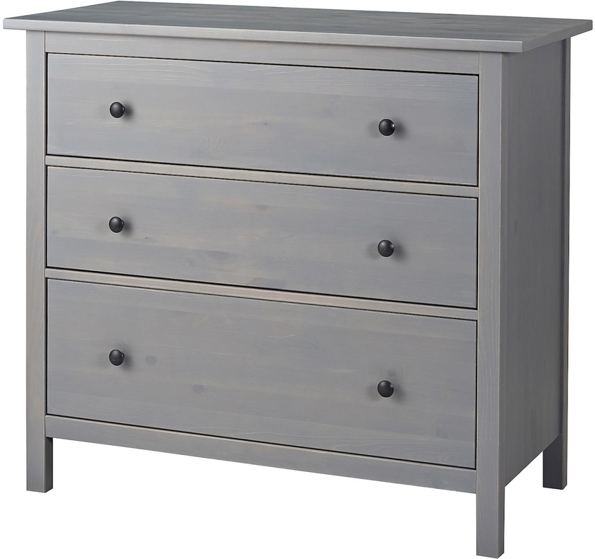 HEMNES Chest of 3 drawers - grey stained 108x96 cm