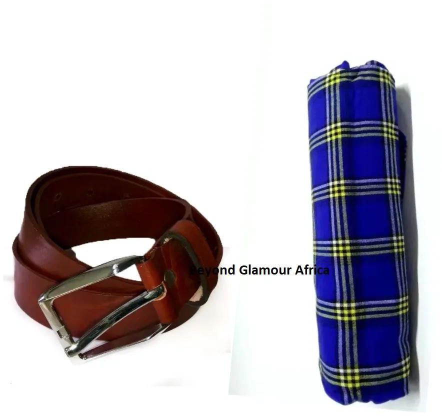 Mens Brown Leather Belt with Maasai Shuka
