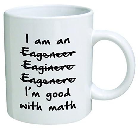 كوب قهوة مضحك مطبوع عليه I'm An Engineer Good with Math BLACK13F37-11 أونصة - ملهم ومضحك وسخرية من قبل ايه ماج تو كيب، سيراميك، أبيض