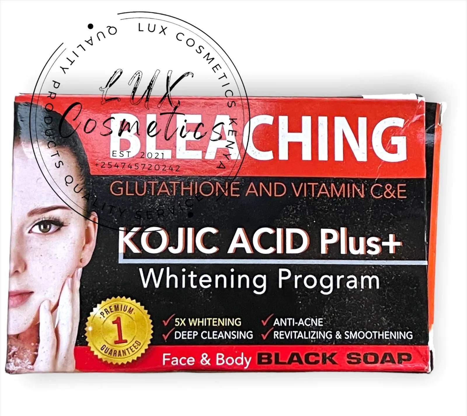 Neon Bleaching Glutathione and Vitamin C&E Kojic Acid Plus+ Whitening Program Face & Body Black Soap 135g