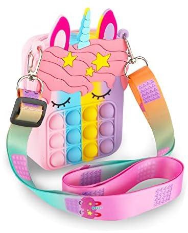 CXPHT Push Bubble Pop Fidget Mini Unicorn Handbag,Key Pouch Small Purse Fidget Sensory Toys Crossbody Handbag Birthday Gift, Silicone Relieve Dimple Toy Kid Adult. (Multicolour)