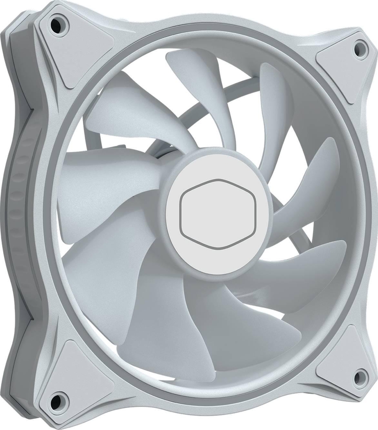 Cooler Master SickleFlow 120 RGB Square Frame Fan, With Customizable LEDS, Air Balance Curve Blade Design, Sealed Bearing, 650-1800RPM, 0.55A Current, White | DF1202512RFMN