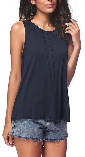 Solid Pattern Sleeveless Top Navy blue