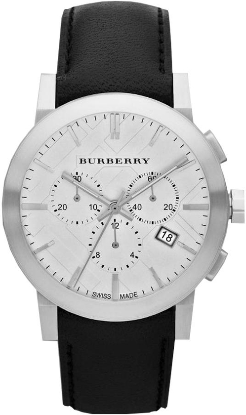 Burberry Men's The City Silver Dial Chronograph Black Leather Quartz Watch