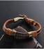 Genuine brown leather bracelet with a distinctive lock design