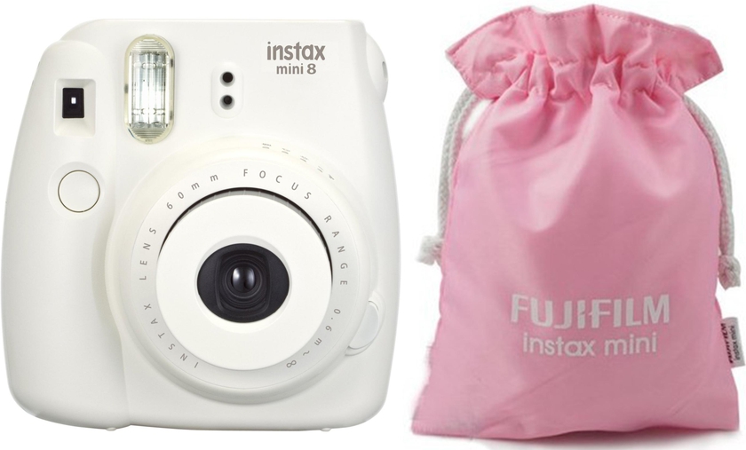 Fujifilm Instax Mini 8 Instant Film Camera White with Pink Pouch