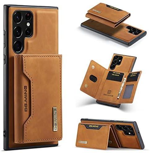 Wallet Case for Samsung Galaxy S22 Ultra, DG.MING Premium Leather Phone Case Back Cover Magnetic Detachable with Trifold Wallet Card Holder Pocket for Samsung Galaxy S22 Ultra (Brown)