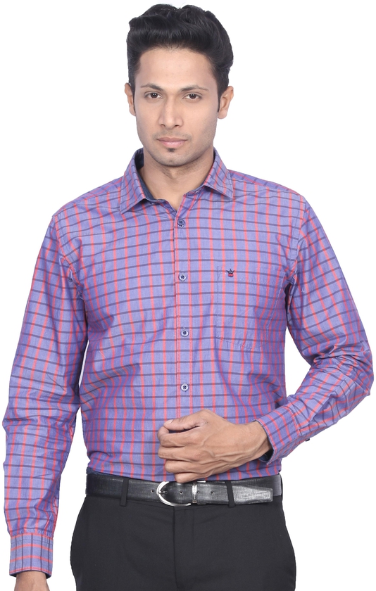 D'Indian CLUB Men's Purple Red Checkered Premium Cotton Casual Shirt Size M