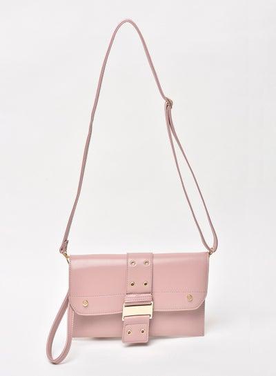 Solid Pattern Flap Closure Shoulder Bag Pink
