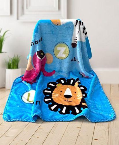 Babyhug Premium Embossed Mink Blanket Multi Animal Print - Blue