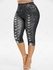 Plus Size High Waist 3D Lace Up Jean Print Capri Leggings - 4x | Us 26-28