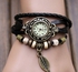 Lady vintage Tree leaf Women Genuine Leather Vintage Watch bracelet Wristwatches---Black