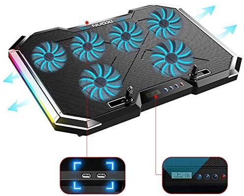 Laptop Cooling Stand 6 Fans,Gaming Cooler Pad,12"-18" Ultra Slim Notebook Radiator 2 USB 6 Speed Touch Control Quiet, RGB Led Light, 7 height adjustment, Efficient Cooling