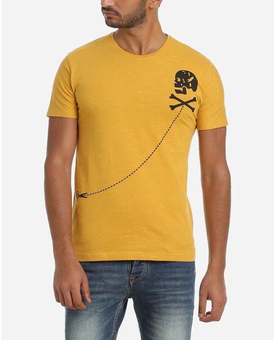 Contrast Skull Printed T-Shirt - Mustard