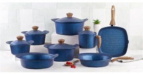 Octagon Cookware Set, Blue, 17 Pieces - NUOC