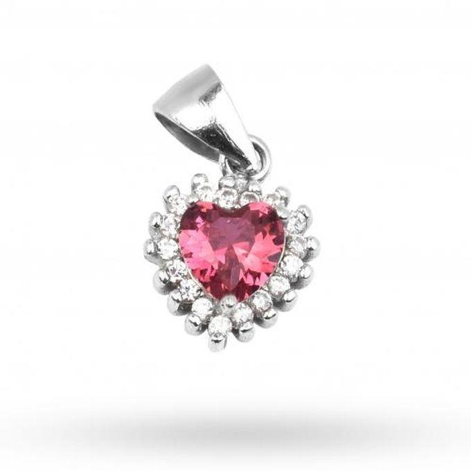 Pink Heart Pendant, Silver 925