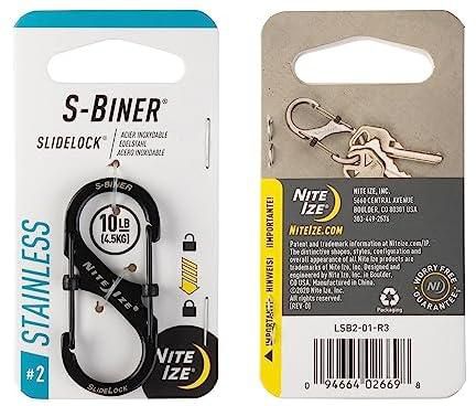 Nite Ize S-Biner SlideLock Locking Stainless Steel Carabiner (Black, 2)