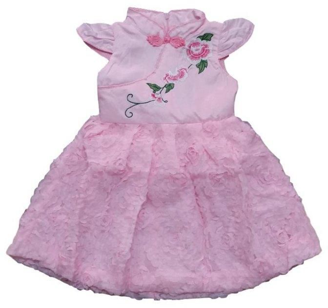 Samgami Baby Embroidery Daisy Rosette Chinese Dress (Pink)