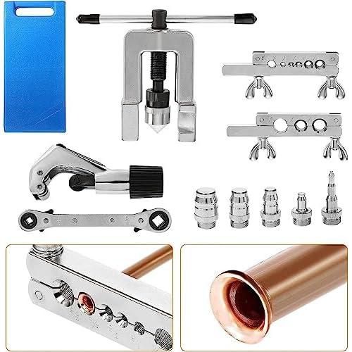 THE WHITE SHOP Flaring Tool Kit Universal Flapper for 3/16, 1/4, 5/16, 3/8, 1/2, 5/8, 3/4 Inch Tubing, Expander Extruder Type Flapper