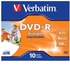Verbatim 43521 10 Pack 4.7GB DVD-R Printable Jewel Case