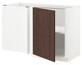 METOD Corner base cabinet with shelf, white/Sinarp brown, 128x68 cm - IKEA