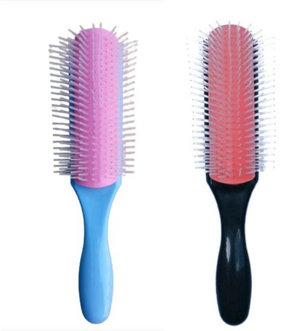 Curly Hair Brush - Black- Red + Light Blue -Pink - 2 Pieces