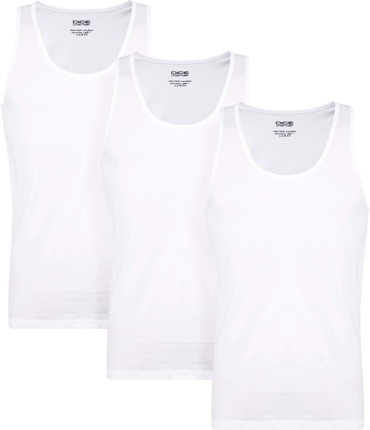 Get Dice Cotton Undershirt Set For Men, 3 Pieces, Size L - White with best offers | Raneen.com