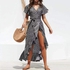 Summer Beach Maxi Dress Women Dress Ruffles Wrap Casual V-Neck Split Sexy Party Dress Robe