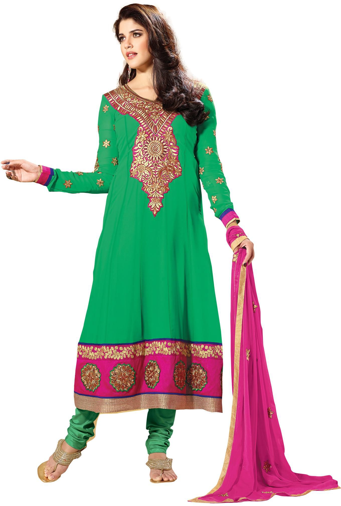 Aara Trendz Dress FPGDR4108LO - Green, Green & Pink