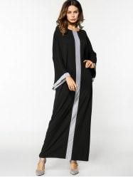 Contrasting Batwing Loose Maxi Dress - Black And Grey - One Size