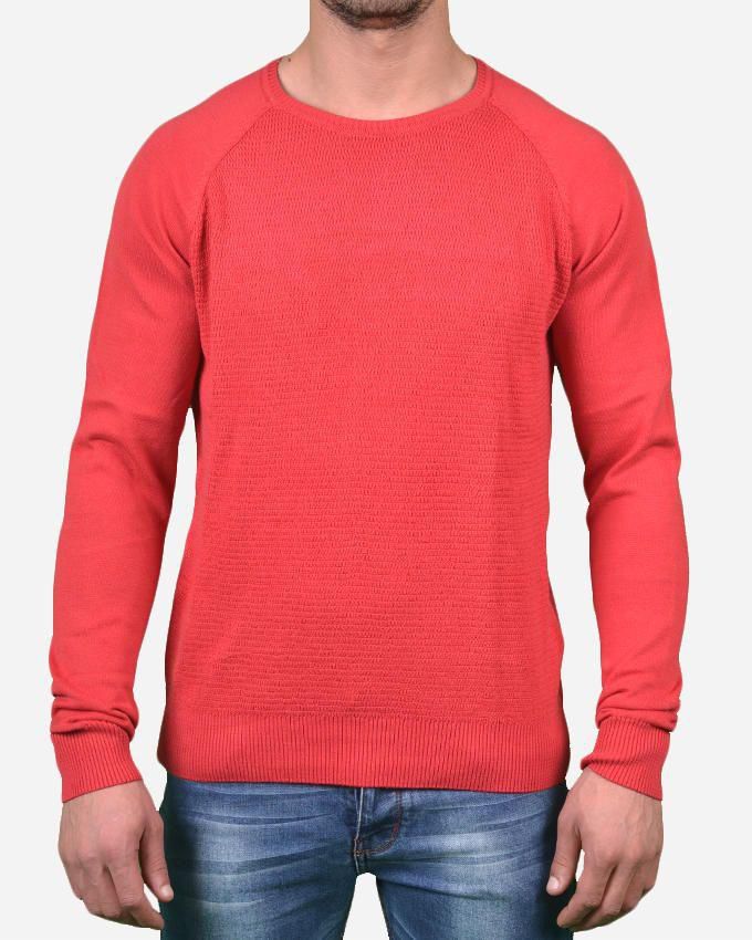 Town Team Textured Pullover - Coral Red