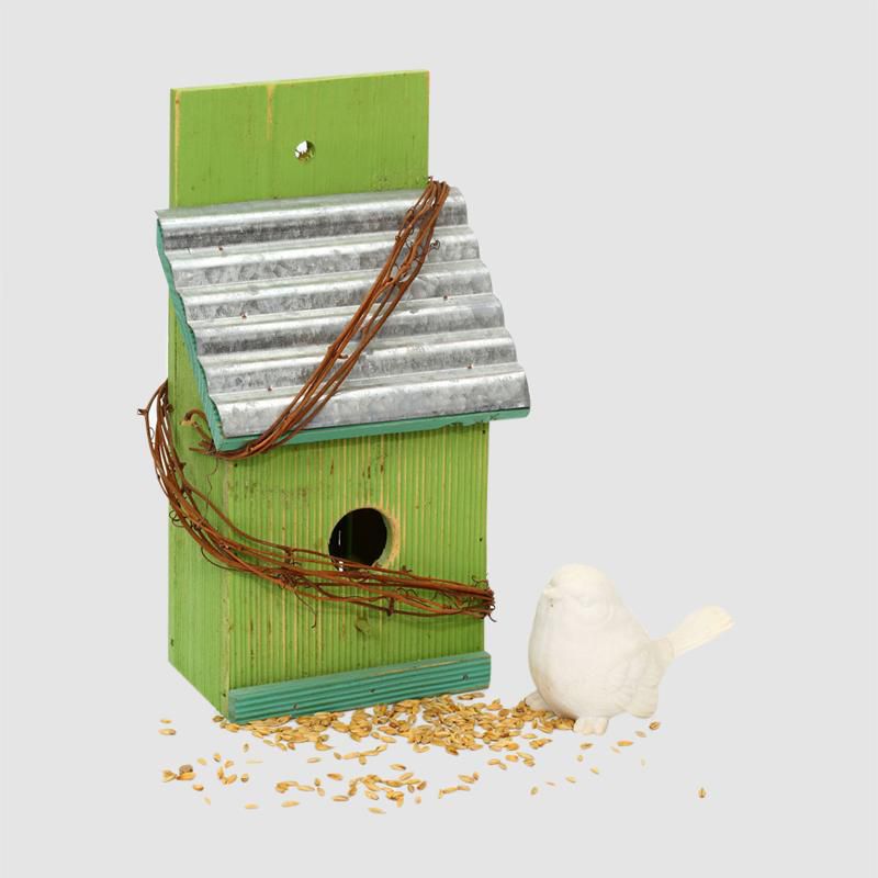 Moorni Wooden Single Bird House In Green - ELM20-021-005