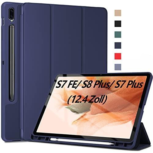 Case for Samsung Galaxy Tab S7 FE 2021/S8 Plus 2022/S7 Plus 2020 Case 12.4 Inch [S-Pen Stand] Auto Wake/Sleep Kickstand TPU Protective Tablet Cover for Tab S7 FE/S8 Plus/S7 Plus