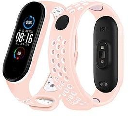 Breathable Silicone Sport Replacement Strap For Xiaomi Mi Band 3 / 4 (Pink Sand & White)