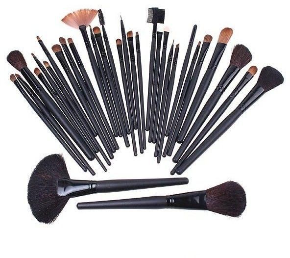 32pcs 32 pcs Cosmetic Facial Make up Brush Kit Makeup Brushes Tools Set   Black Leather Case H4456
