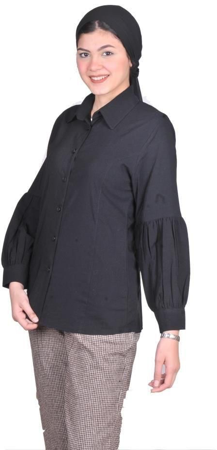 Casual -woman Solid Shirt Cotton Light -black