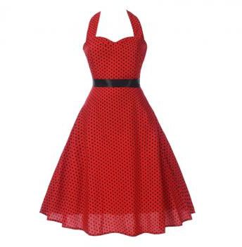 Retro Heiben wind waist was thin dress # 8652 red s
