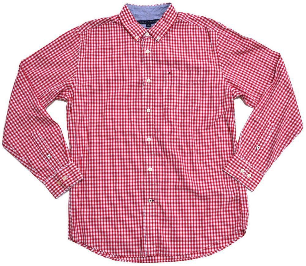 Tommy Hilfiger - Classic Fit Gingham Men Shirts-Red-XL
