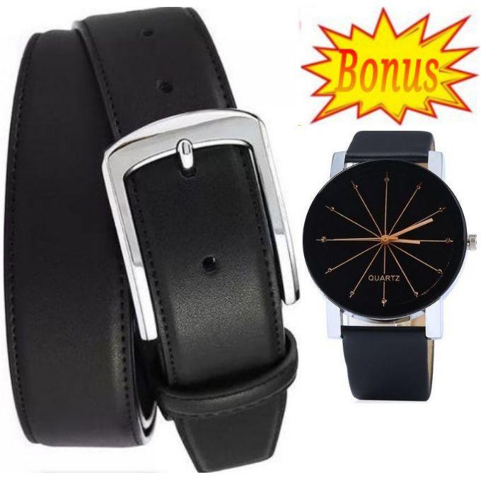 Fashion Elegant Official Durable Leather Belt For Trousers And Shorts +Free Wrist Watch