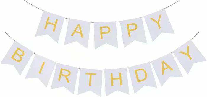 White Happy Birthday Bunting Banner,Swallowtail Flag Happy Birthday Sign, Letters Banner for Party Supplies and Birthday Decorations 