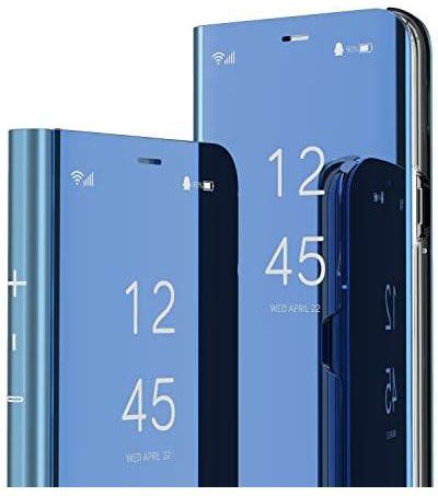 LEMAXELERS Compatible with iPhone 14 Pro Max Case Slim Mirror Design Clear View Flip Bookstyle Ultra Slim Protecter Shell with Kickstand Cover for iPhone 14 Pro Max 6.7" Mirror PU PU Blue