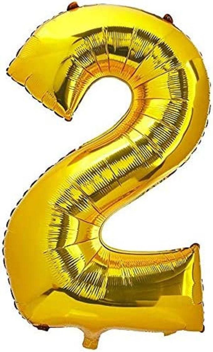 Gold Helium Balloon For Parties In The Shape Of Number 2 - Size 77×65