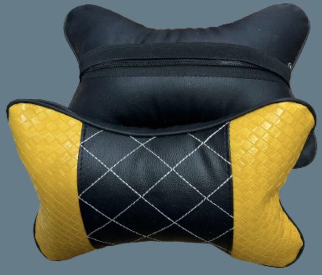 Headrest Pillow- Black/Yellow With White Sewing