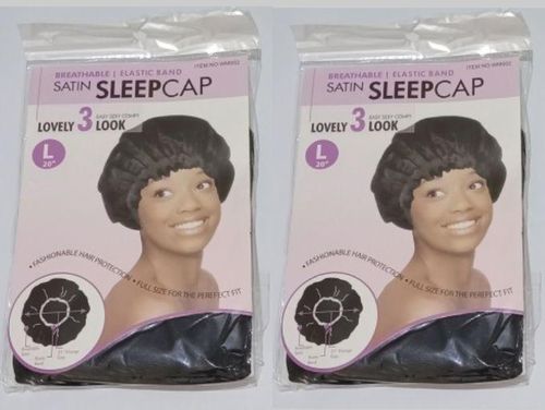 Fashion 2Pcs 20" Large Satin Sleep Cap Band Sleeping Hair Bonnet