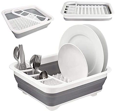 Generic Collapsible Dish Rack NAUDILIFE Kitchen Accessories Portable Dish Drainer rack Multifunctional Dish Drainer Tray Plastic Camping Accessories Drain Rack Sink- with Folding Drain Basket