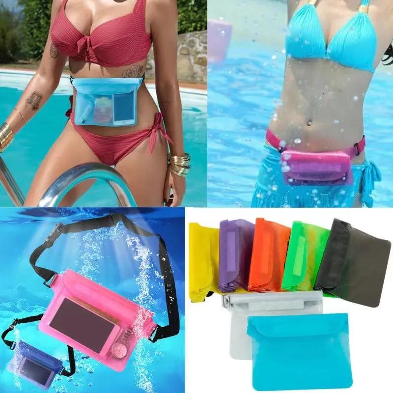 Outdoor mobile phone waterproof Fanny pack Rafting beach mobile phone waterproof bag sealed touch screen transparent PVC Fanny pack